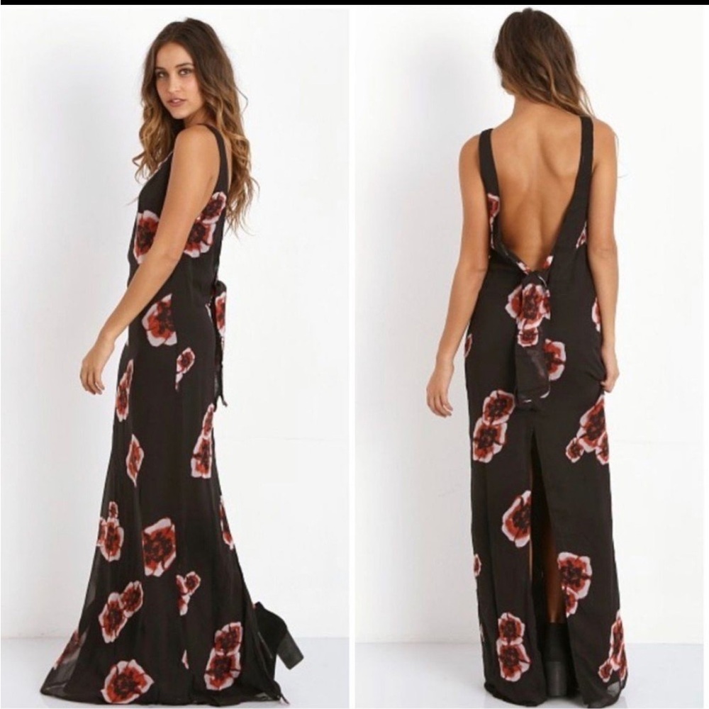 Elegant Floral Black Maxi Dress